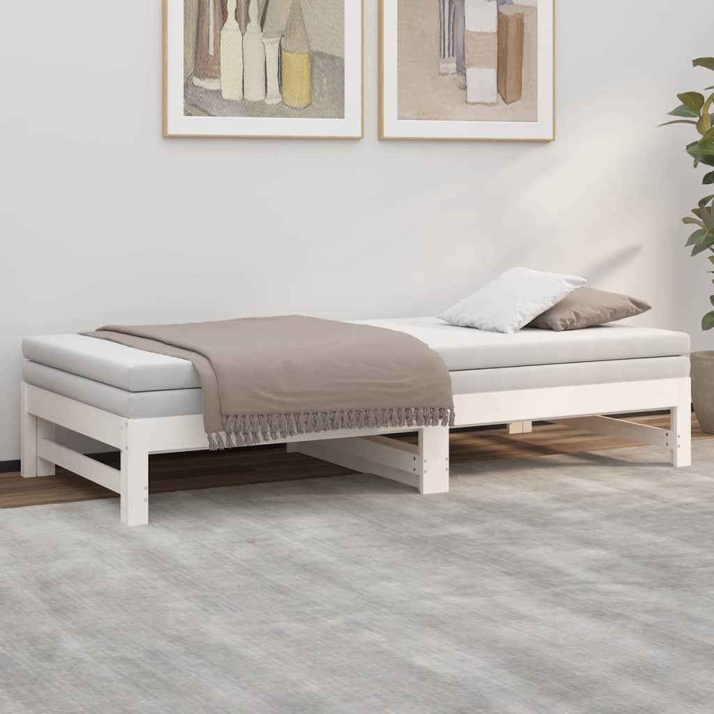 daybed med udtræk 75x190 cm massivt fyrretræ hvid