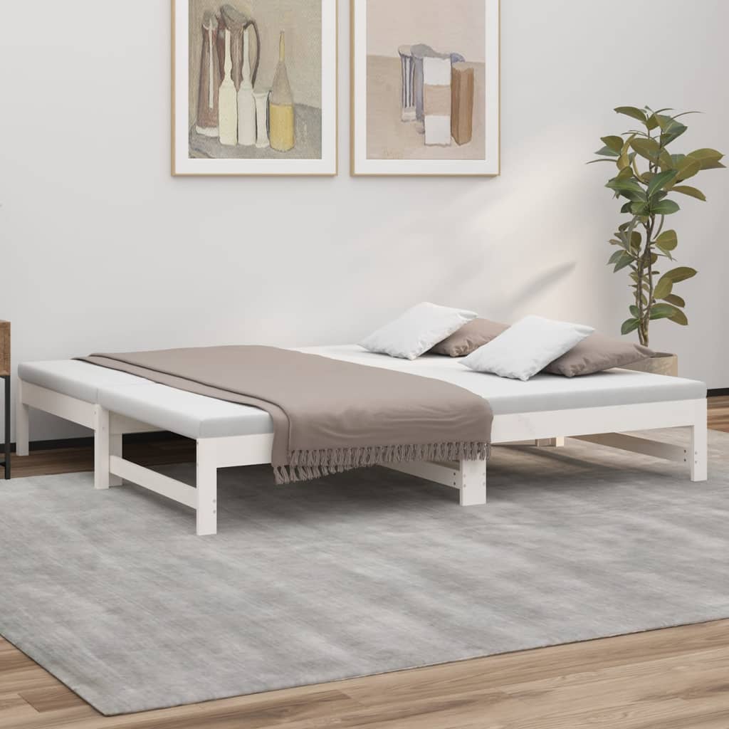 daybed med udtræk 75x190 cm massivt fyrretræ hvid