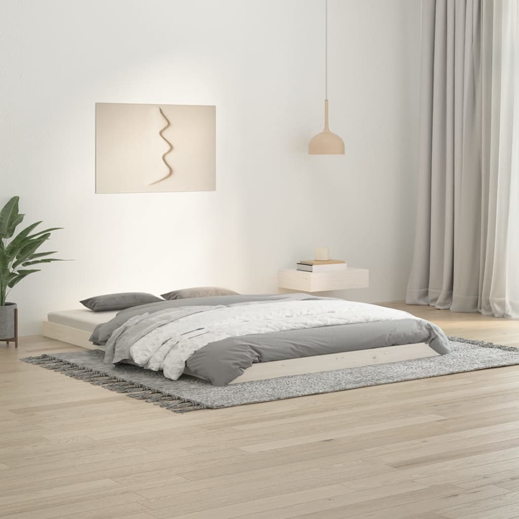 sengeramme 135x190 cm dobbelt massivt fyrretræ hvid