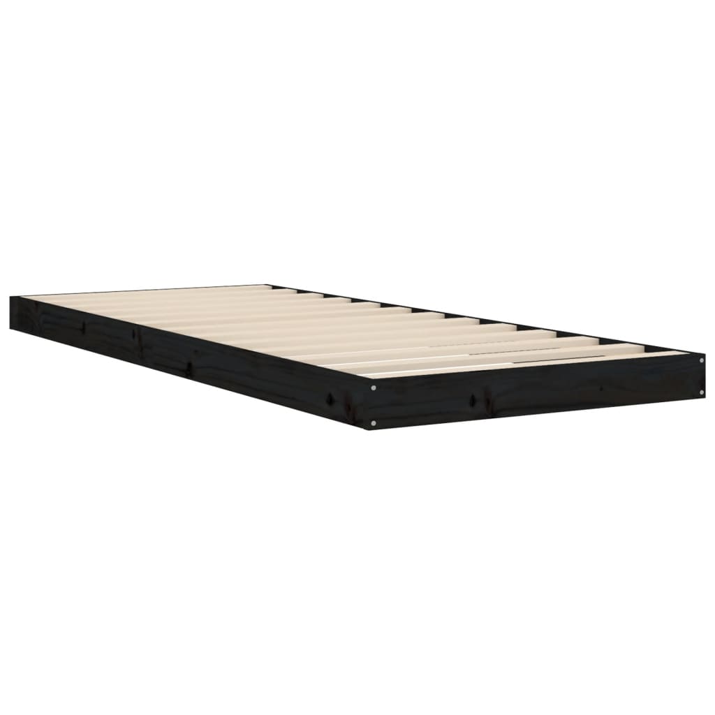 sengeramme 75x190 cm massivt fyrretræ sort