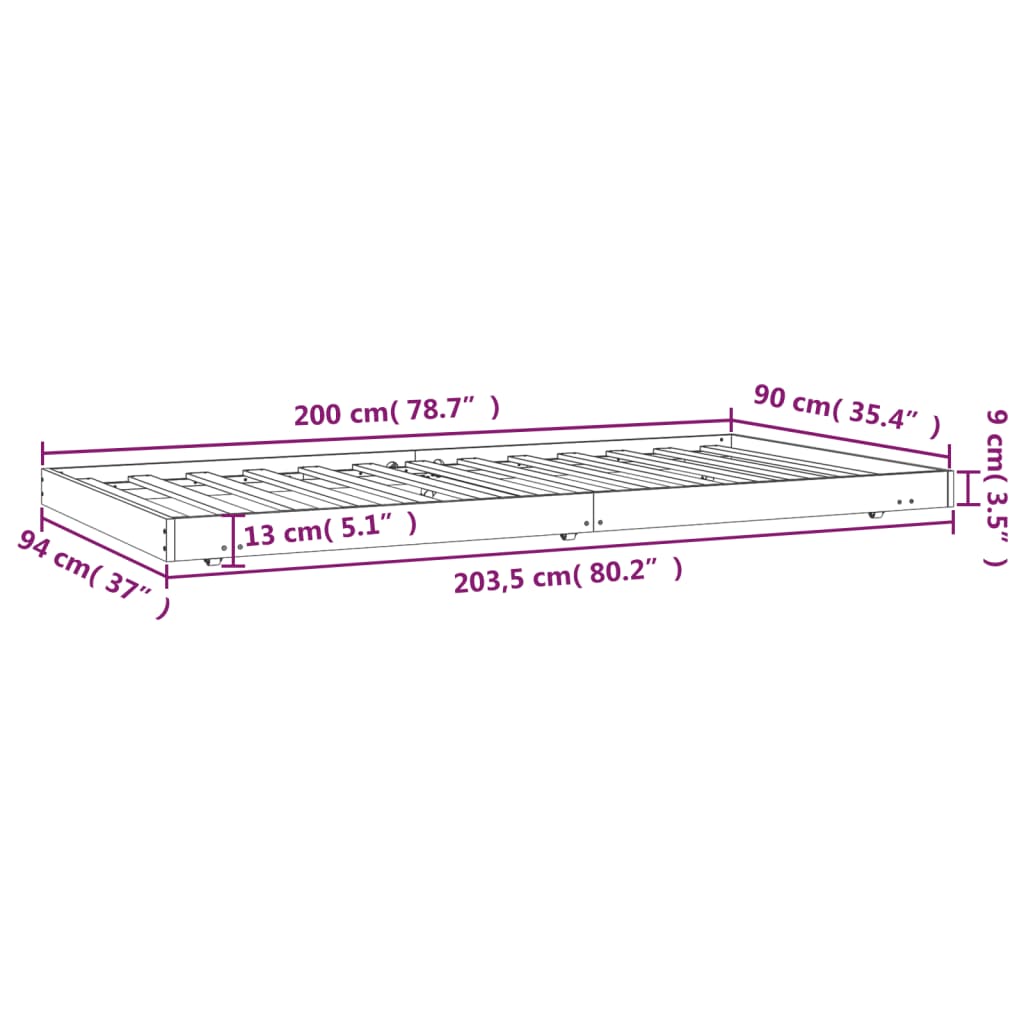 sengeramme uden madras 90x200 cm massivt fyrretræ