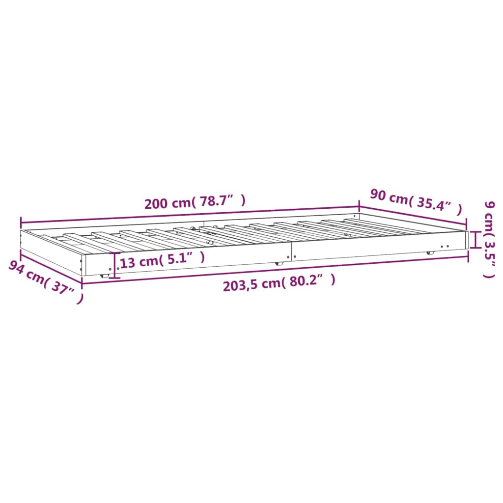 sengeramme uden madras 90x200 cm massivt fyrretræ hvid
