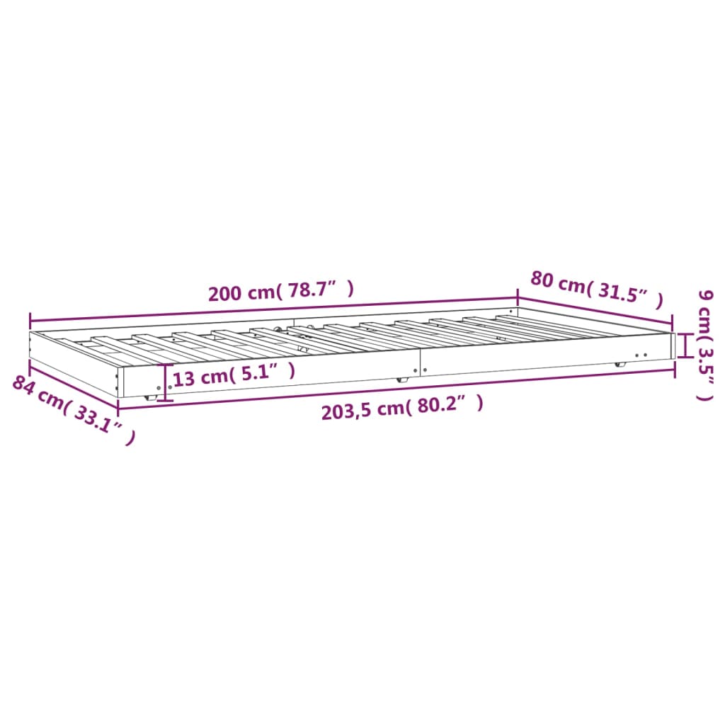 sengeramme uden madras 80x200 cm massivt fyrretræ