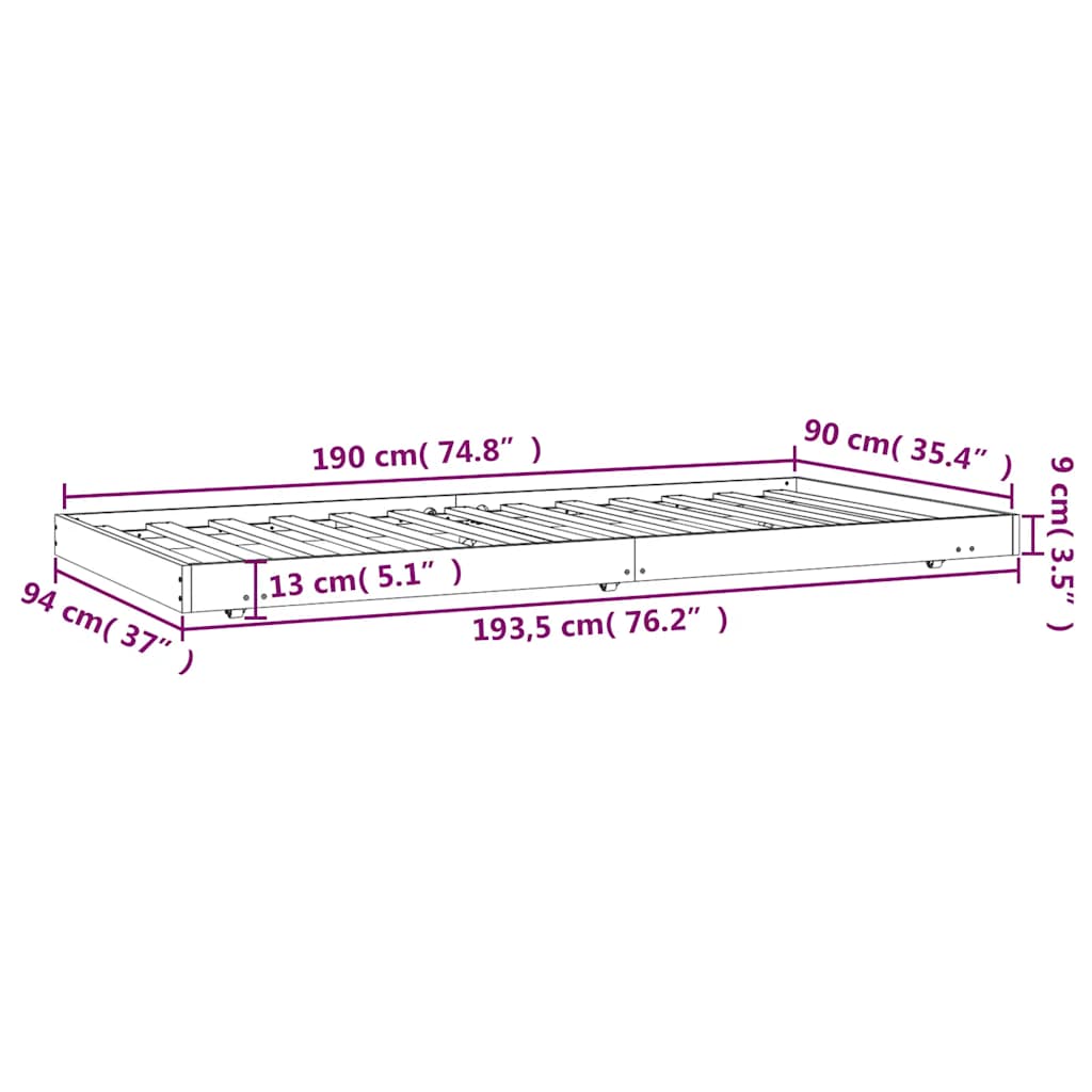 sengeramme uden madras 90x190 cm massivt fyrretræ hvid