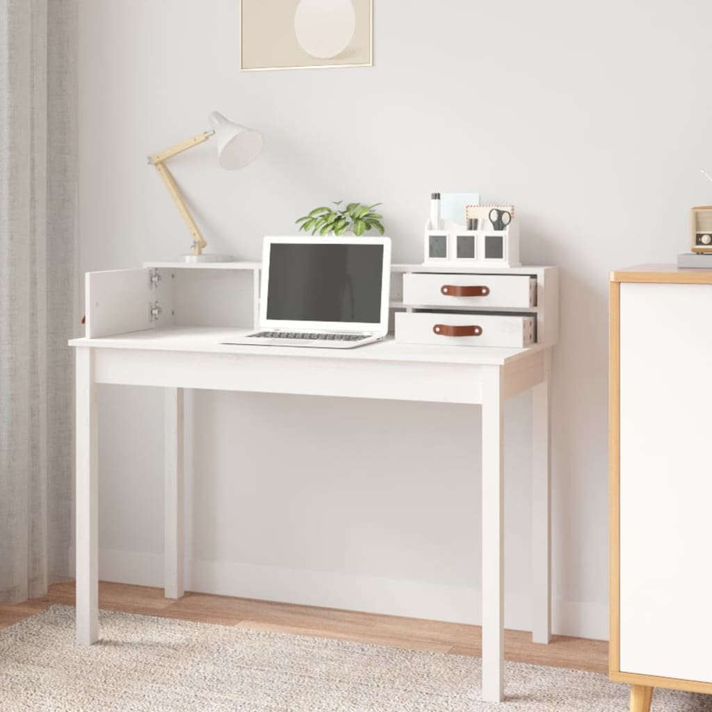skrivebord 110x50x93 cm massivt fyrretræ hvid