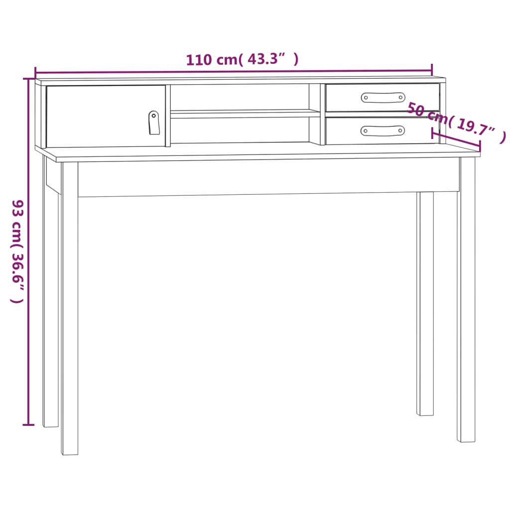skrivebord 110x50x93 cm massivt fyrretræ hvid