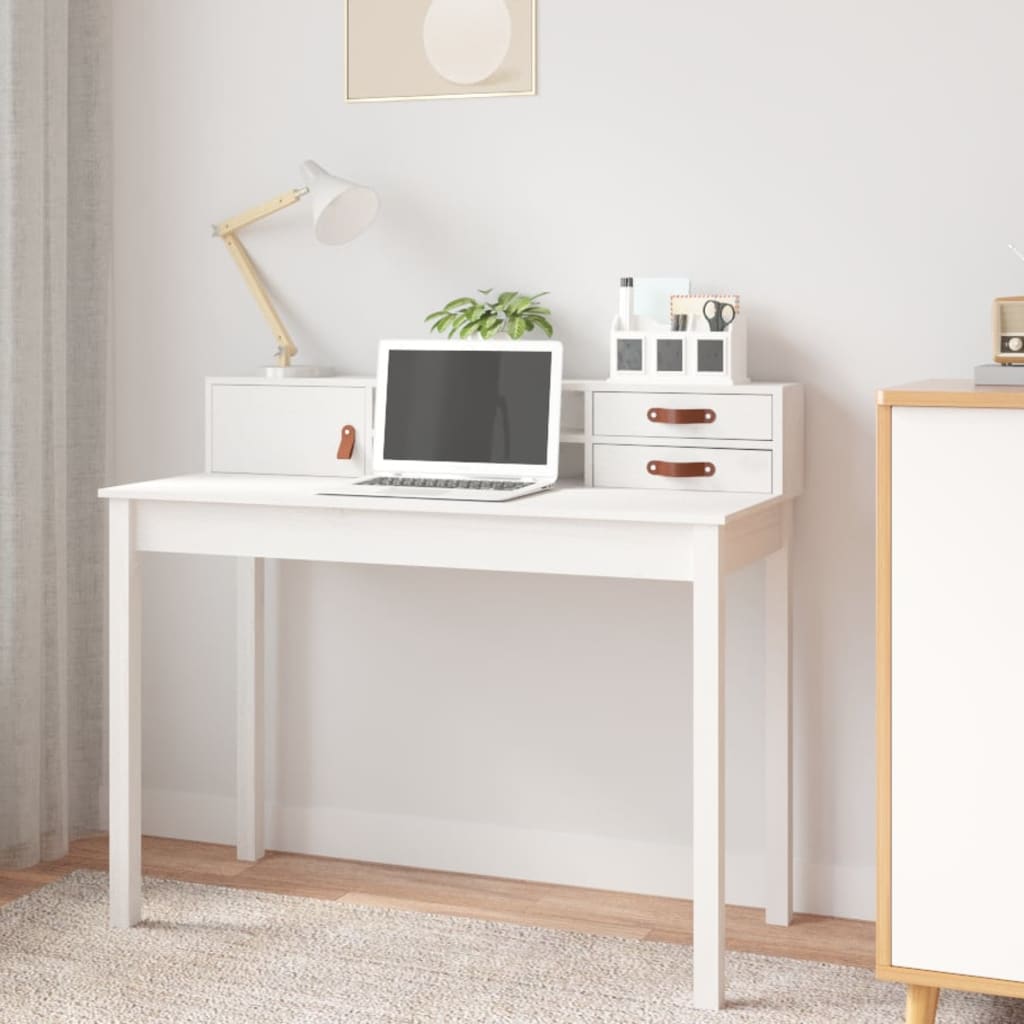 skrivebord 110x50x93 cm massivt fyrretræ hvid