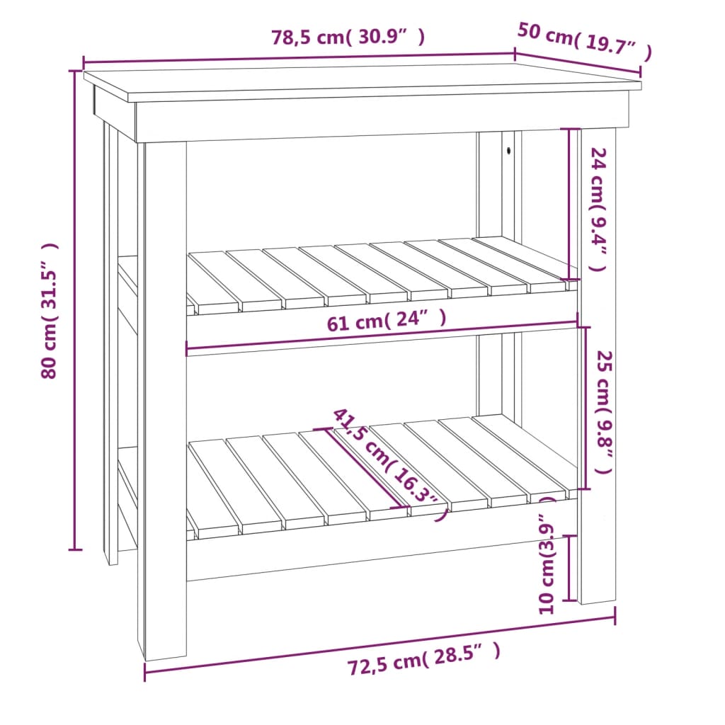 arbejdsbord 78,5x50x80 cm massivt fyrretræ hvid