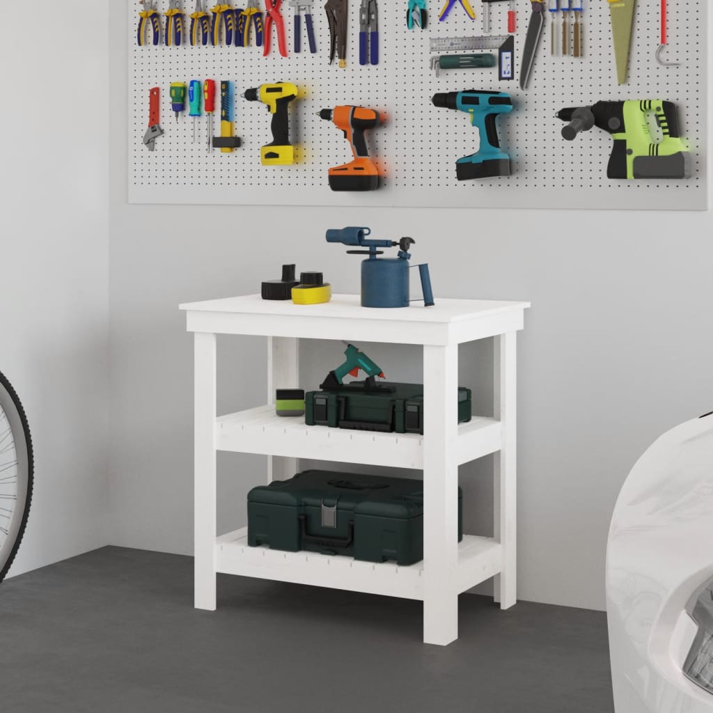 arbejdsbord 78,5x50x80 cm massivt fyrretræ hvid