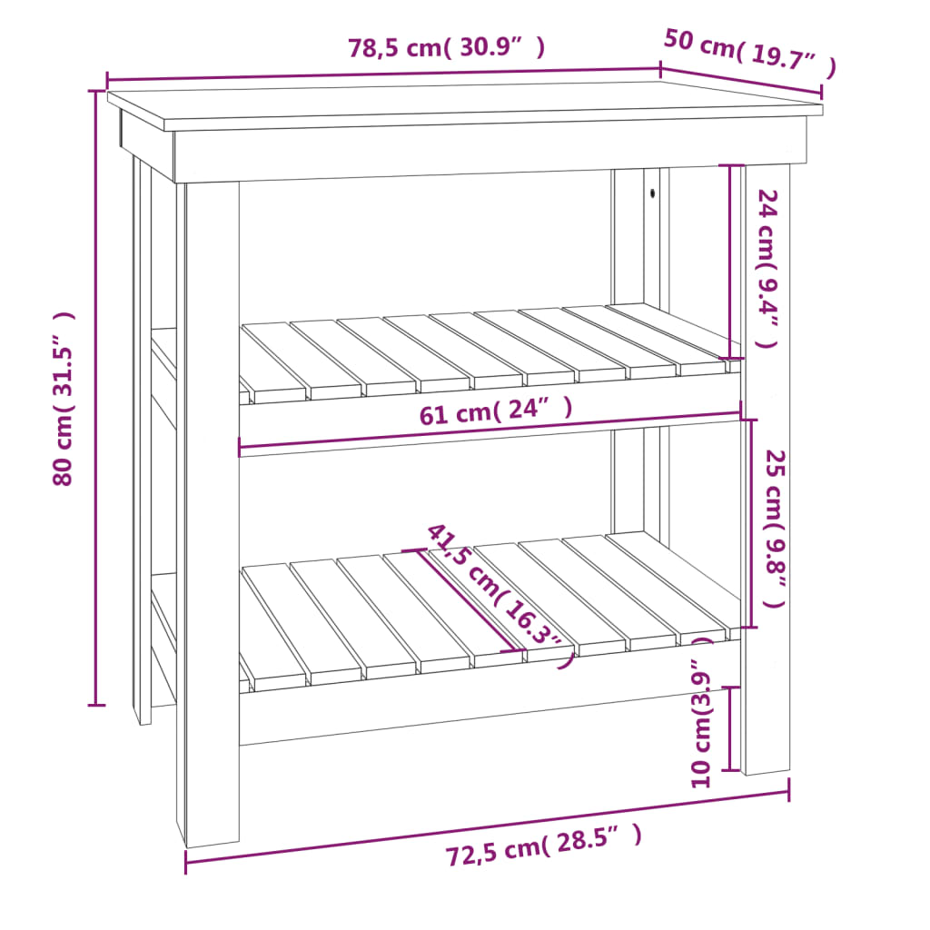 arbejdsbord 78,5x50x80 cm massivt fyrretræ grå