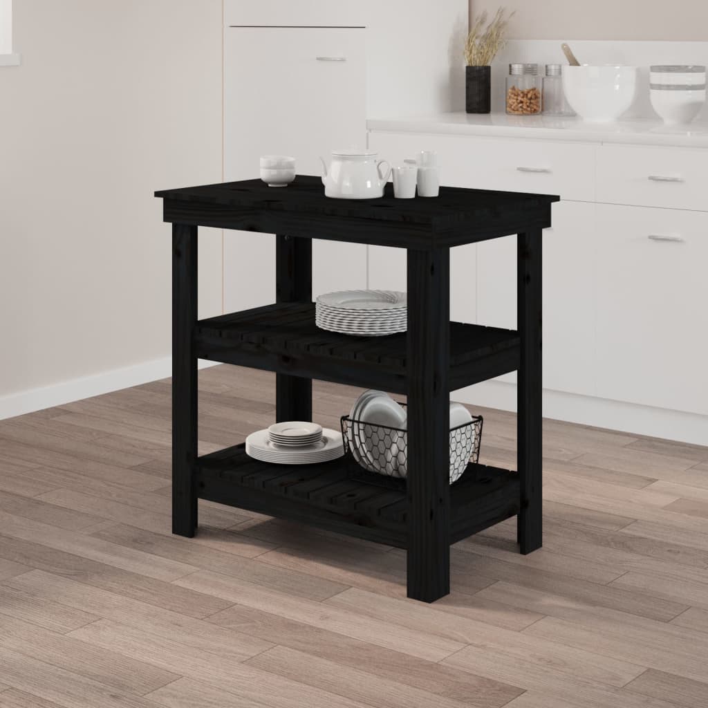 arbejdsbord 78,5x50x80 cm massivt fyrretræ sort
