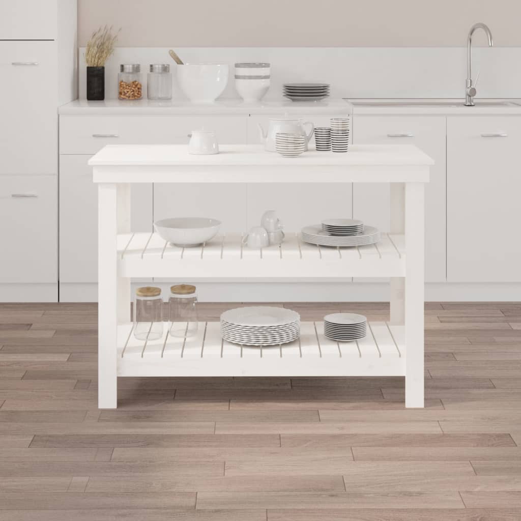 arbejdsbord 110,5x50x80 cm massivt fyrretræ hvid