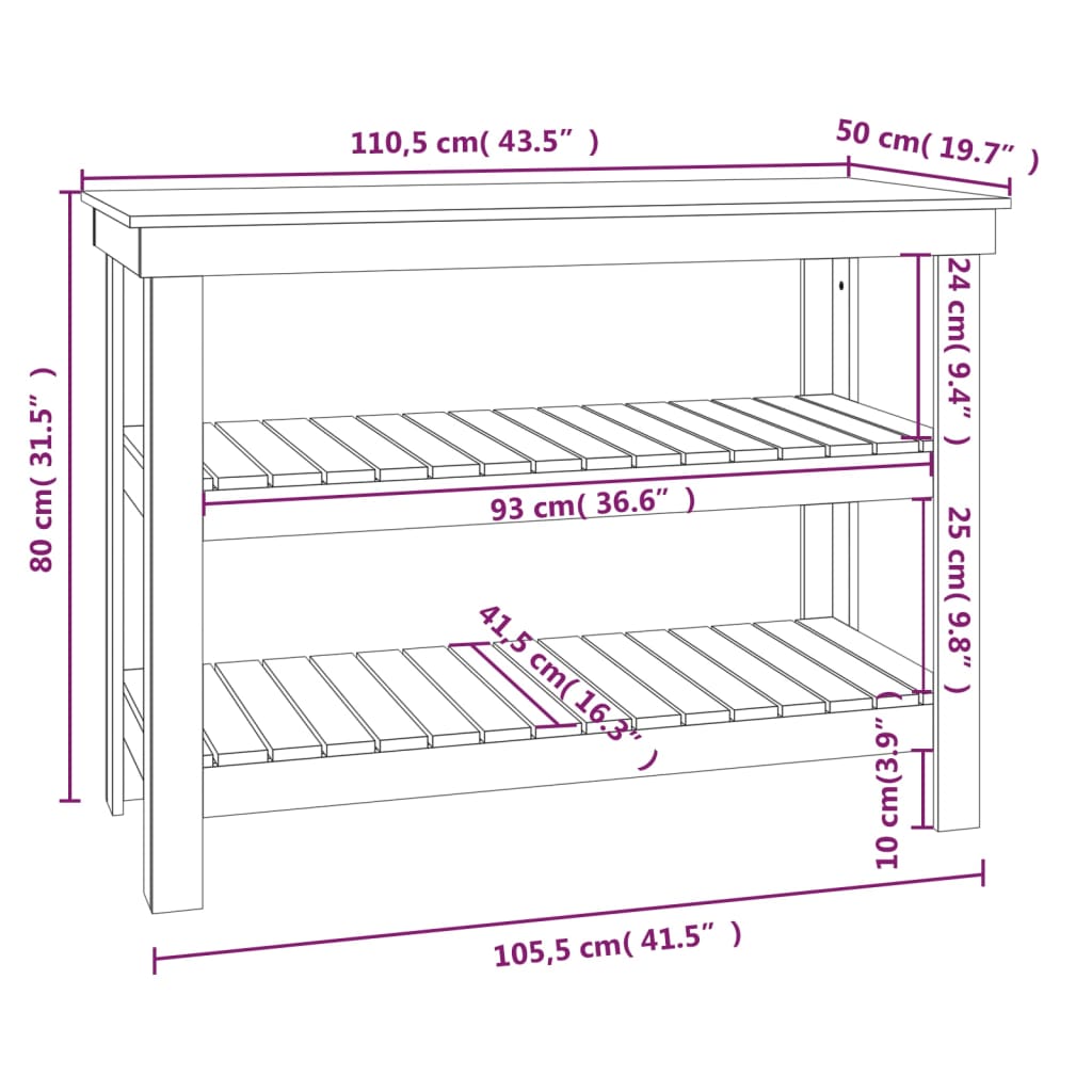 arbejdsbord 110,5x50x80 cm massivt fyrretræ hvid