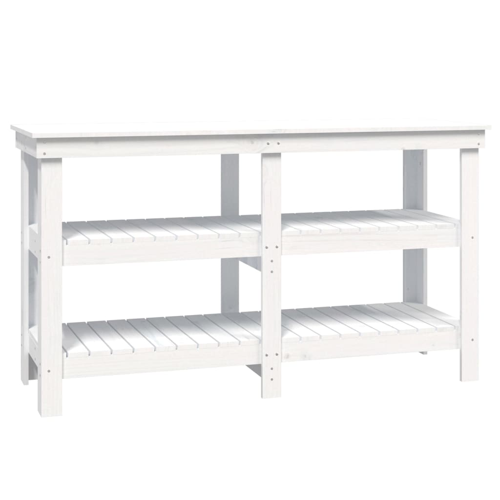 Arbejdsbænk med hylde Hvid 142,5 x 50 x 80 cm Massivt fyrretræ