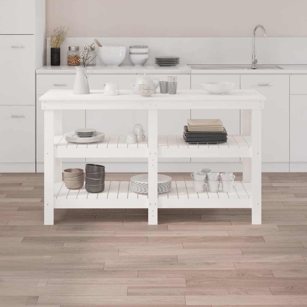 Arbejdsbænk med hylde Hvid 142,5 x 50 x 80 cm Massivt fyrretræ