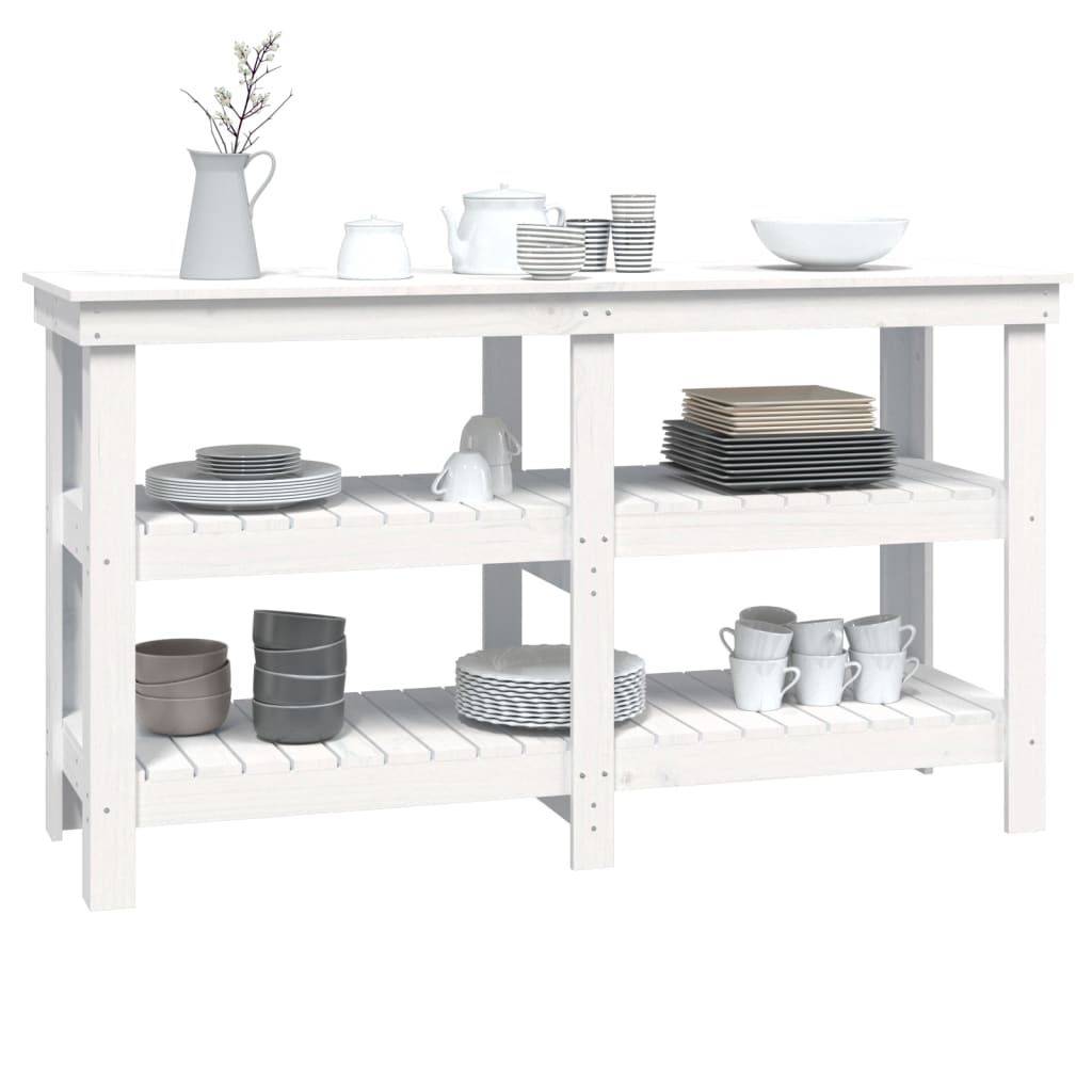 Arbejdsbænk med hylde Hvid 142,5 x 50 x 80 cm Massivt fyrretræ