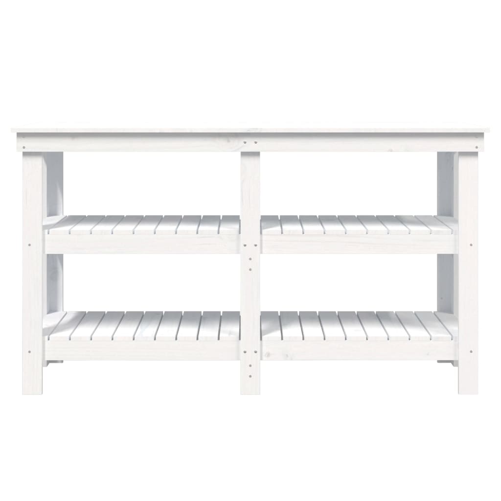 Arbejdsbænk med hylde Hvid 142,5 x 50 x 80 cm Massivt fyrretræ