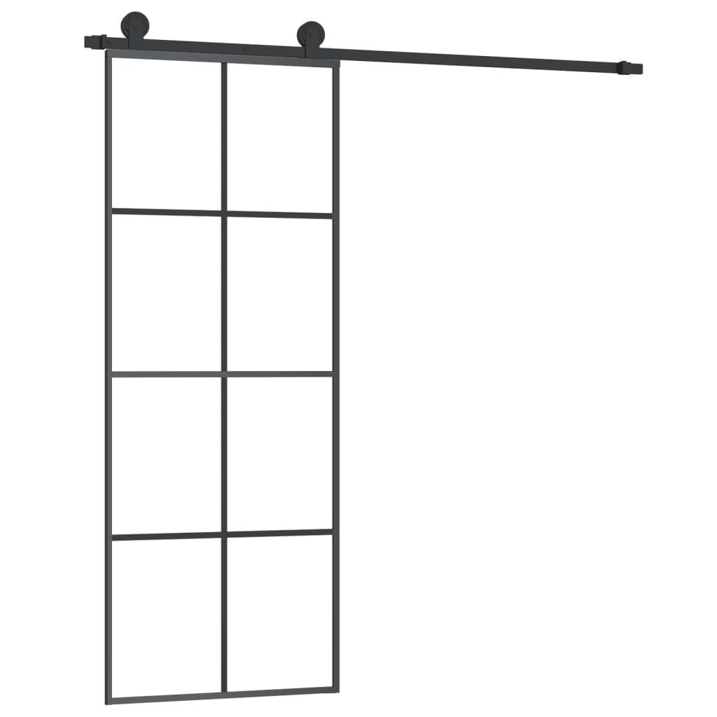skydedør med hardwaresæt 76x205 cm sikkerhedsglas aluminium
