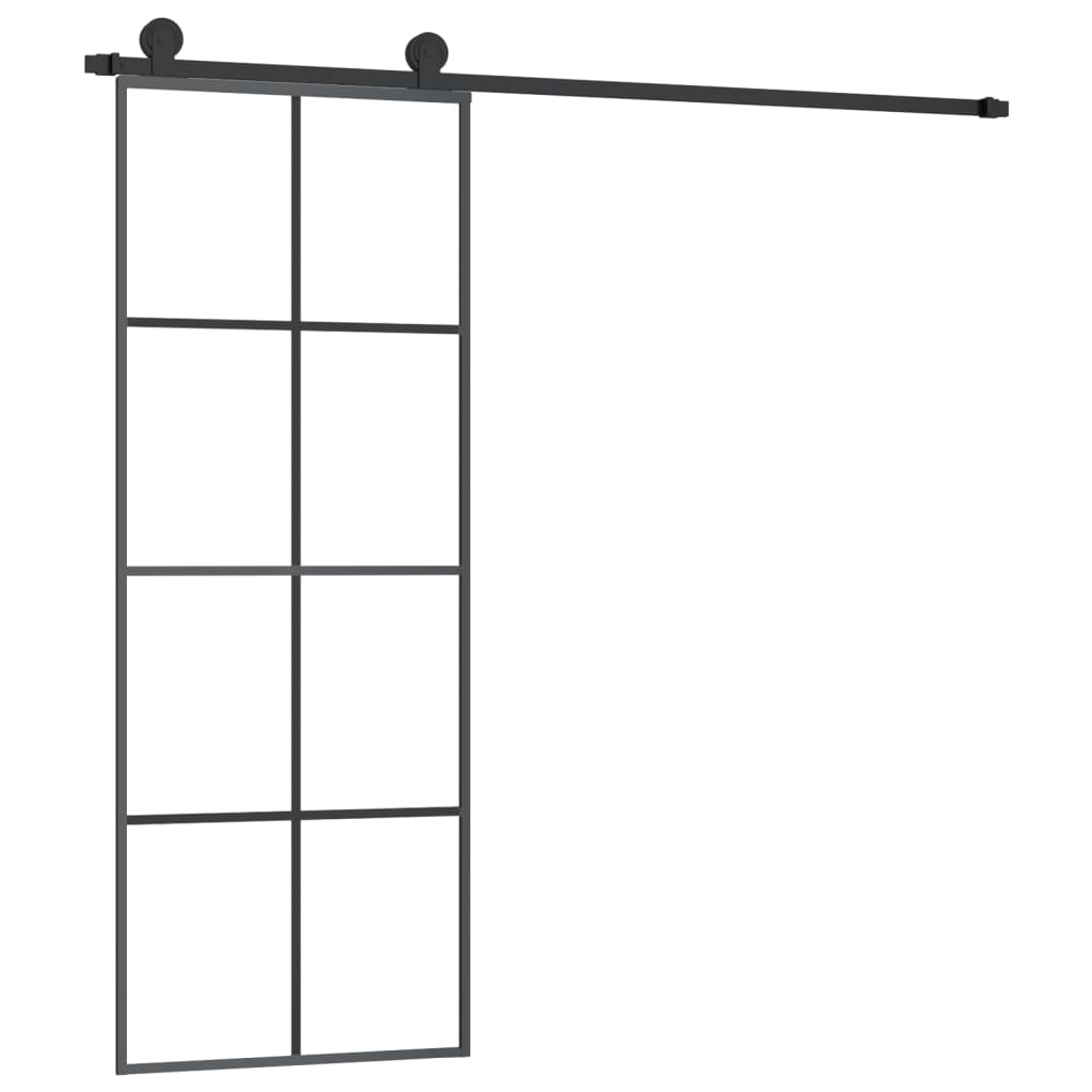 skydedør med hardwaresæt 76x205 cm sikkerhedsglas aluminium
