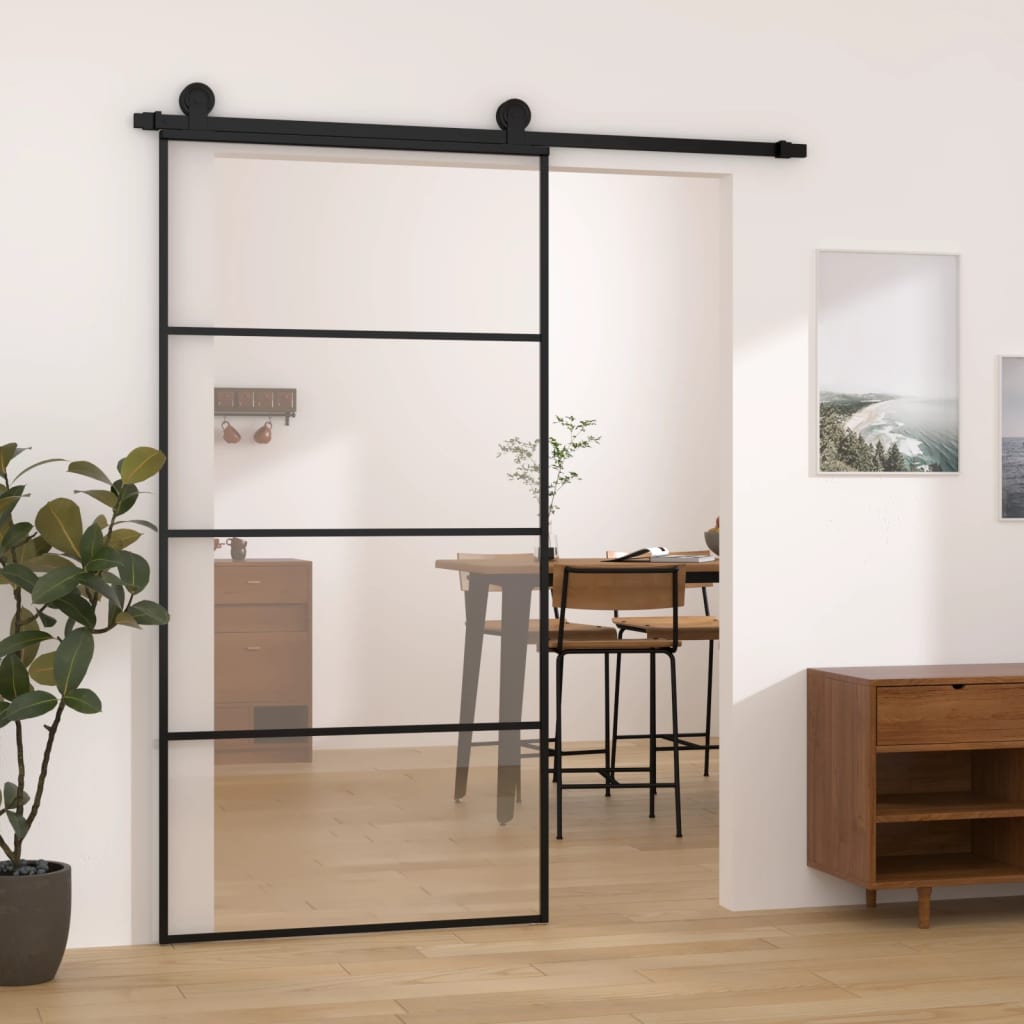 skydedør med hardwaresæt 102,5x205 cm sikkerhedsglas aluminium