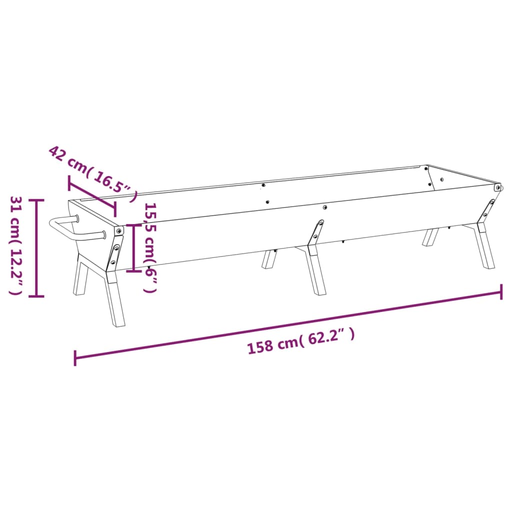 grillbakke 158x42x31 cm rustfrit stål sølvfarvet