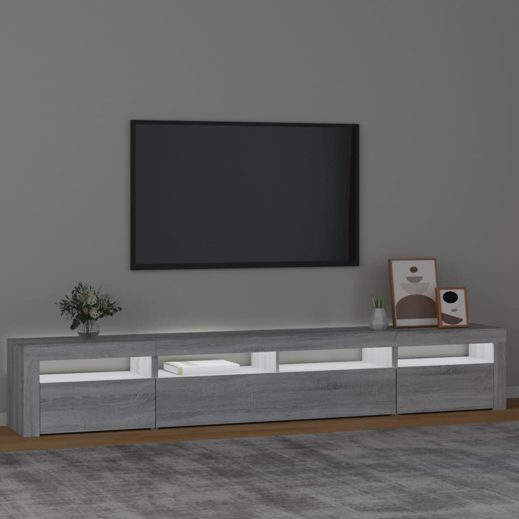 tv-skab med LED-lys 240x35x40 cm grå sonoma-eg