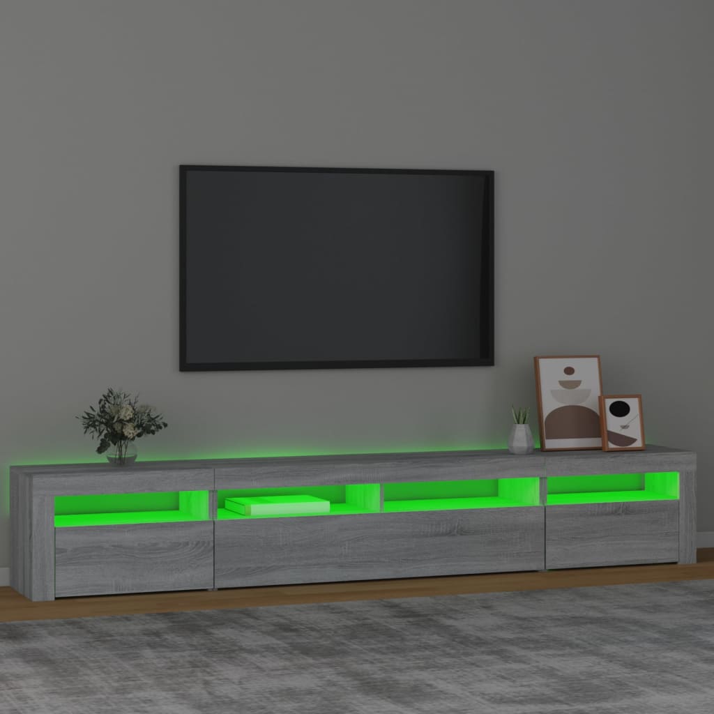 tv-skab med LED-lys 240x35x40 cm grå sonoma-eg