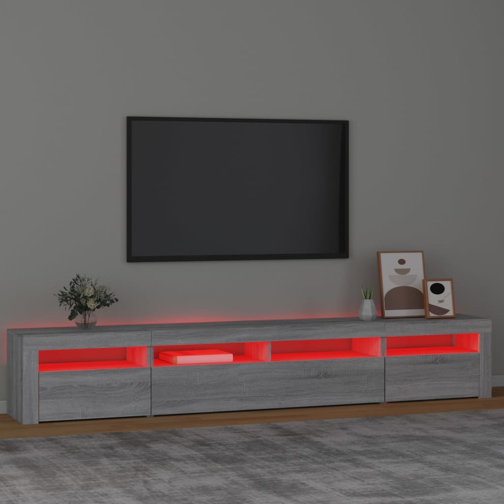 tv-skab med LED-lys 240x35x40 cm grå sonoma-eg