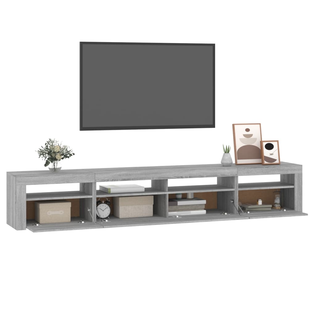 tv-skab med LED-lys 240x35x40 cm grå sonoma-eg