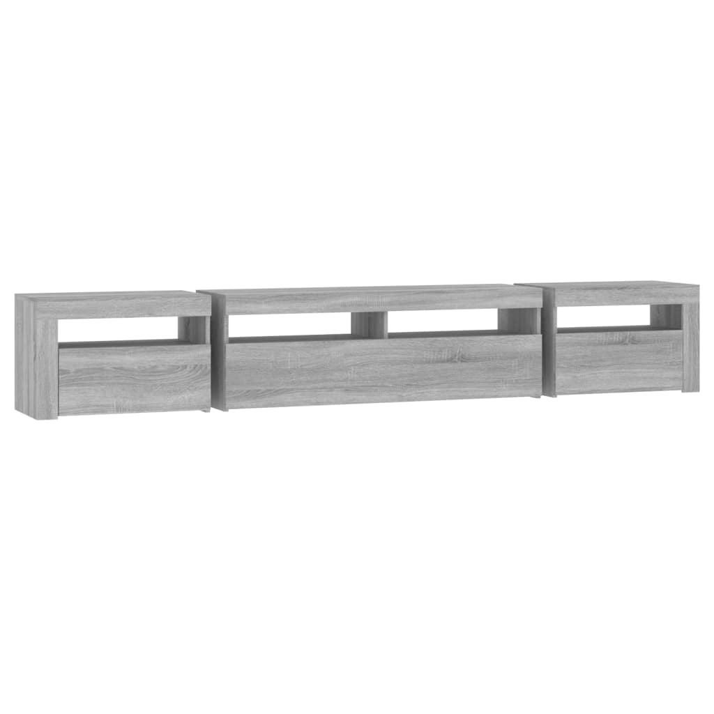 tv-skab med LED-lys 240x35x40 cm grå sonoma-eg