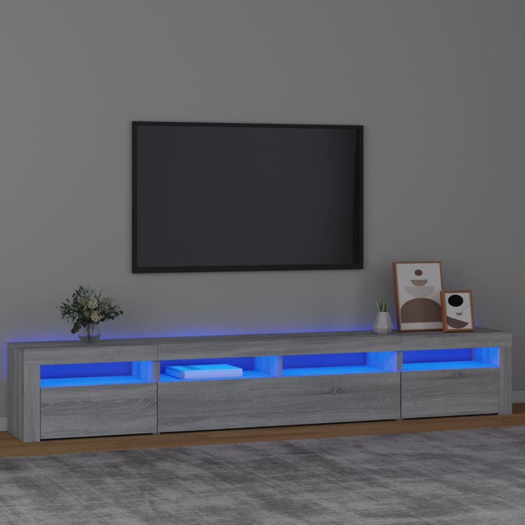 tv-skab med LED-lys 240x35x40 cm grå sonoma-eg