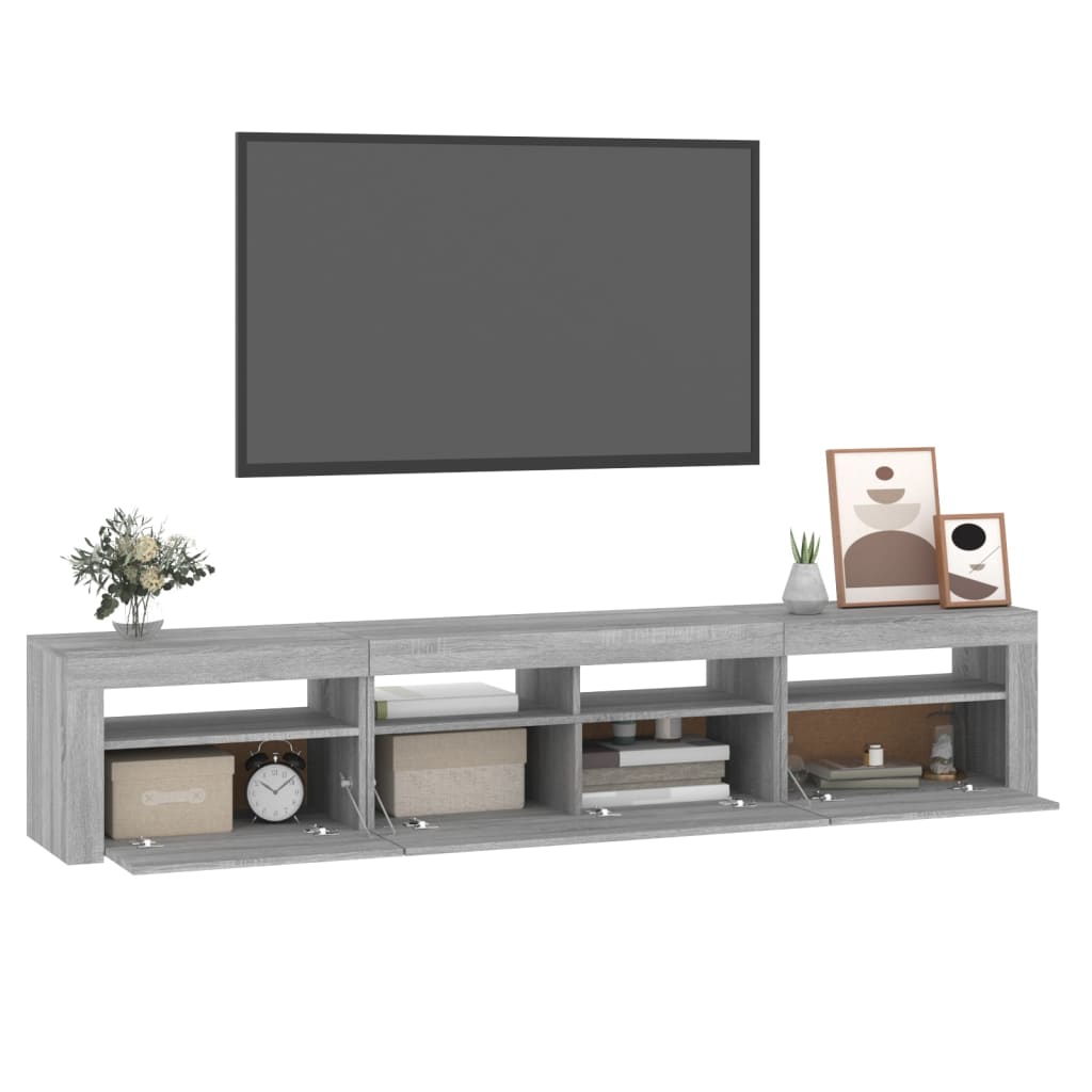 tv-skab med LED-lys 210x35x40 cm Grå sonoma-eg