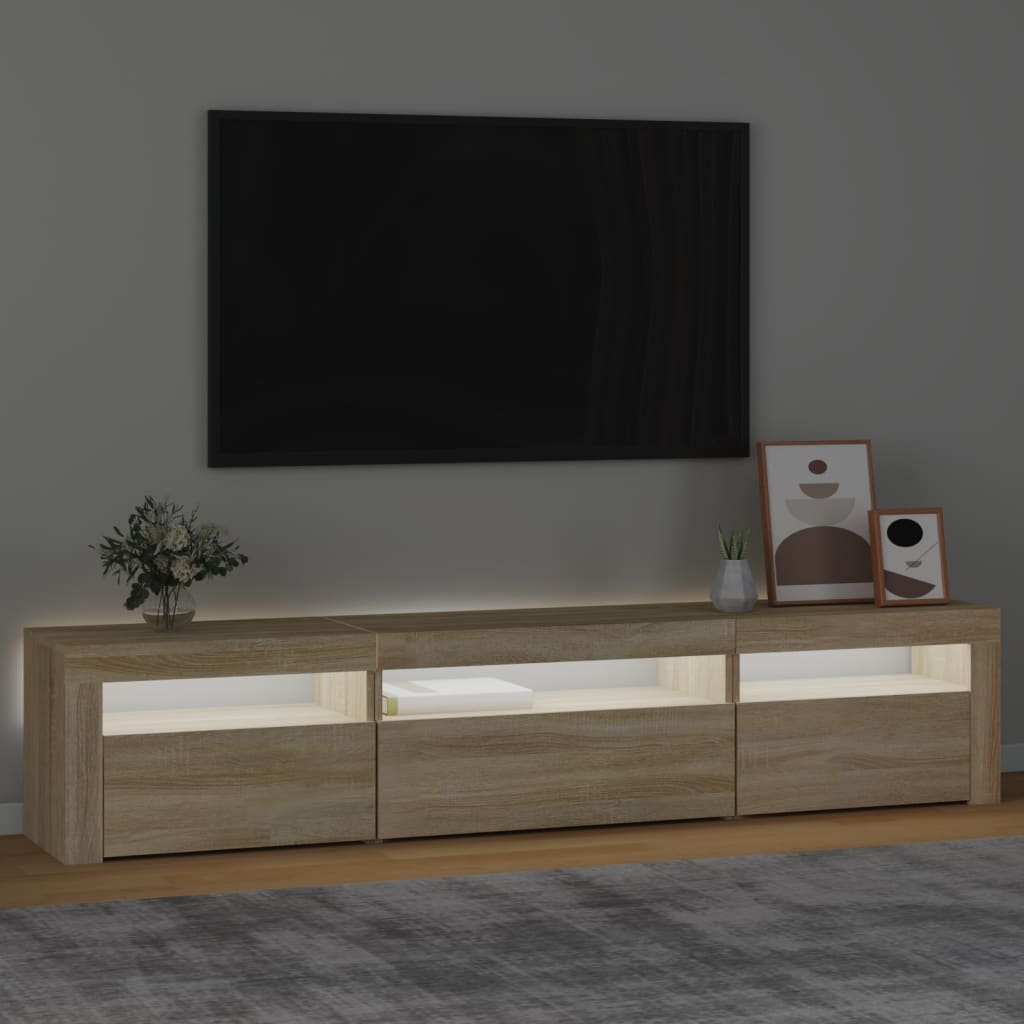 tv-bord med LED-lys 195x35x40 cm sonoma-eg