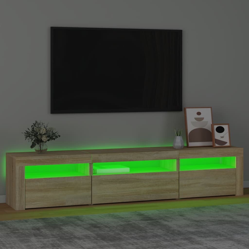 tv-bord med LED-lys 195x35x40 cm sonoma-eg
