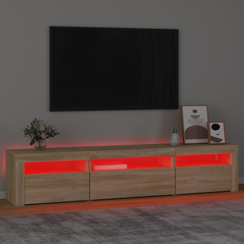 tv-bord med LED-lys 195x35x40 cm sonoma-eg