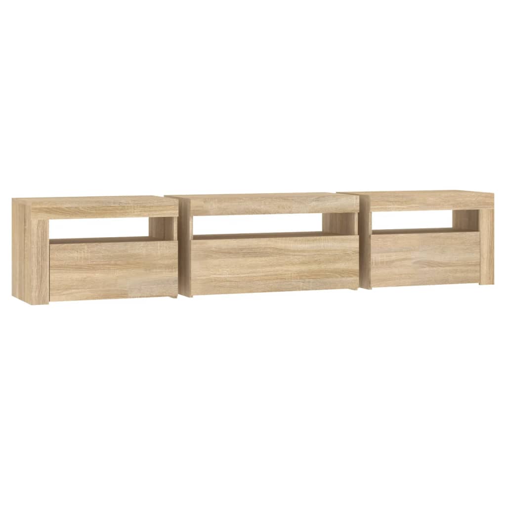 tv-bord med LED-lys 195x35x40 cm sonoma-eg
