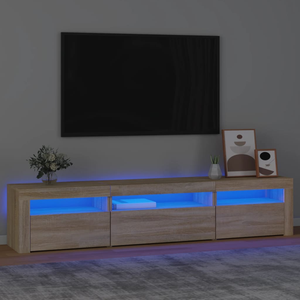 tv-bord med LED-lys 195x35x40 cm sonoma-eg