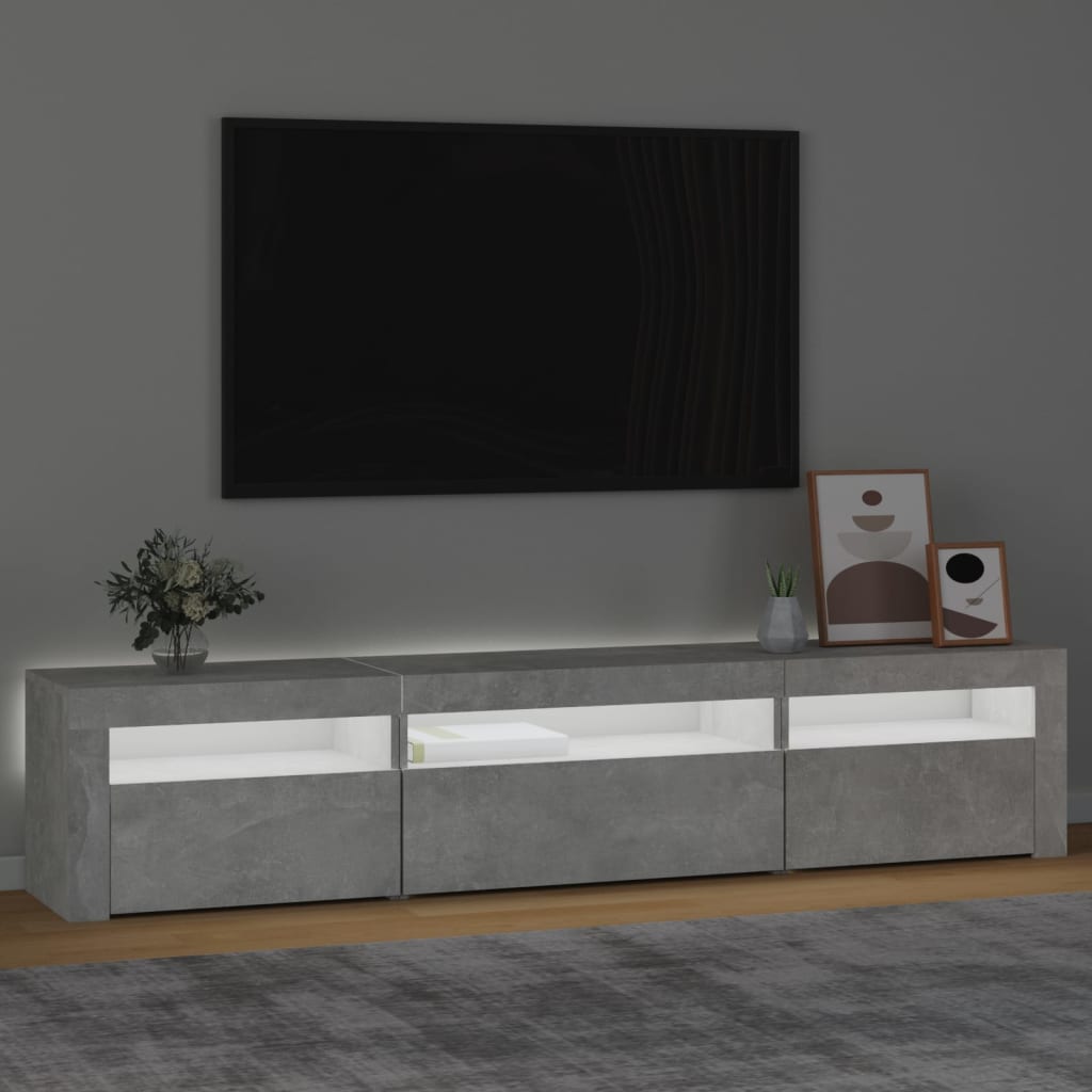 sengebord med LED-lys 195x35x40 cm betongrå