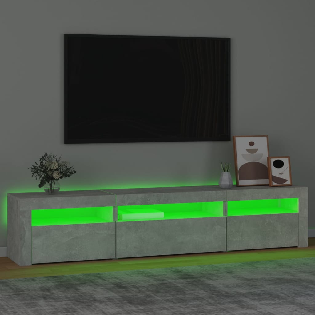 sengebord med LED-lys 195x35x40 cm betongrå