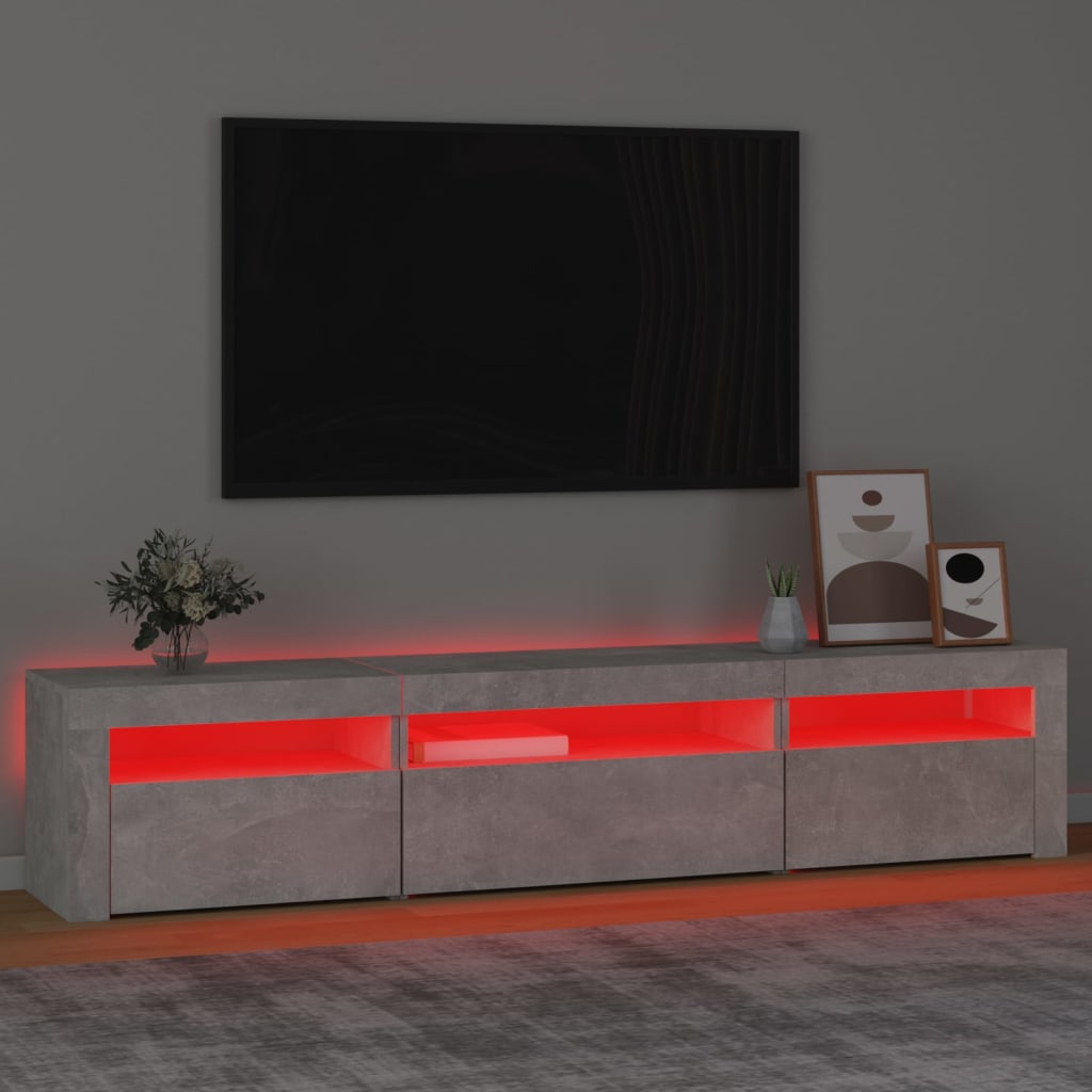 sengebord med LED-lys 195x35x40 cm betongrå