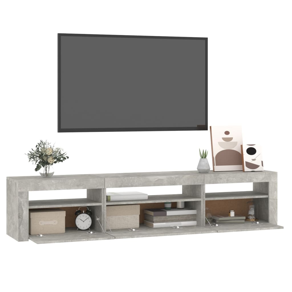 sengebord med LED-lys 195x35x40 cm betongrå