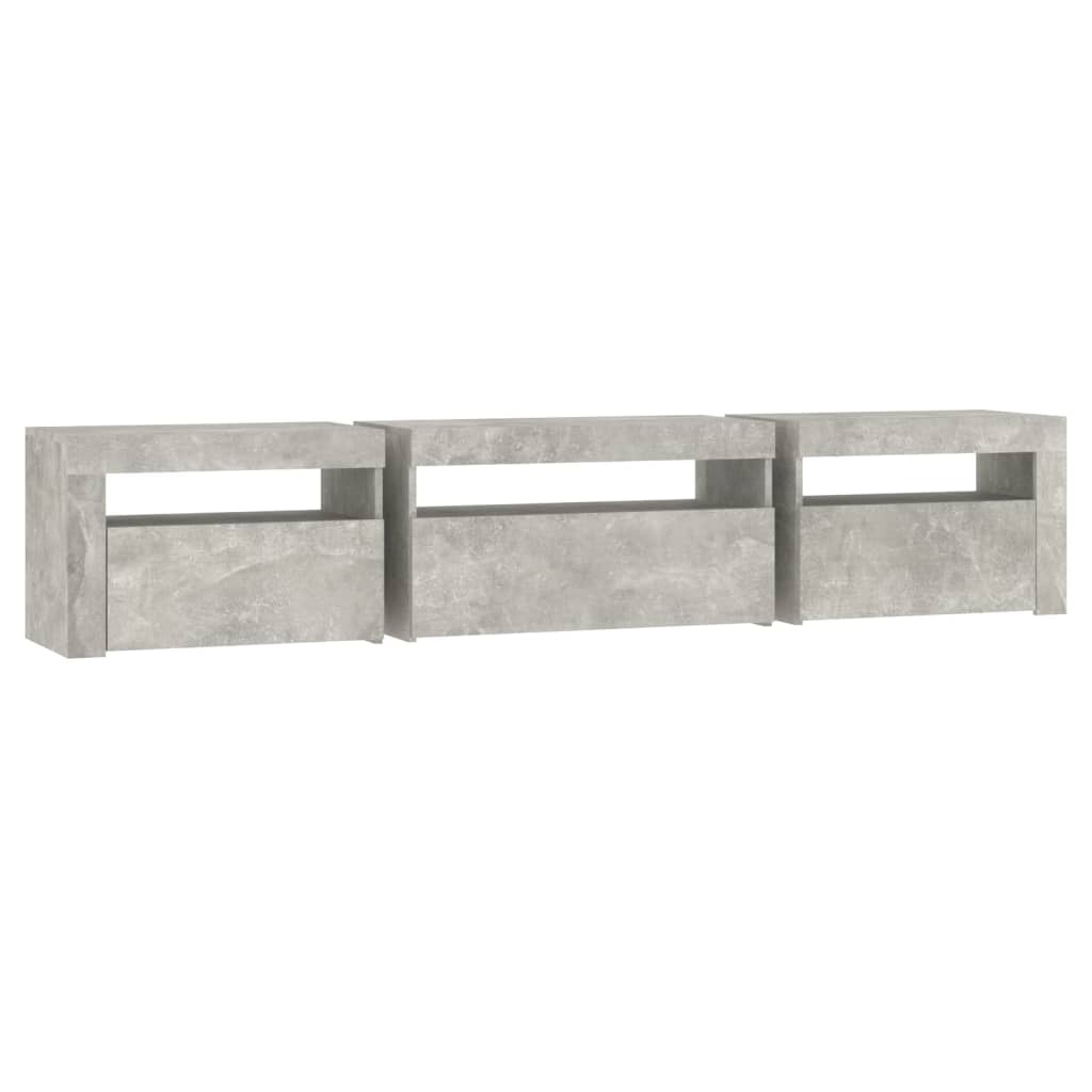 sengebord med LED-lys 195x35x40 cm betongrå