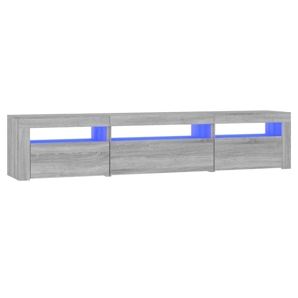 tv-bord med LED-lys 195x35x40 cm grå sonoma-eg