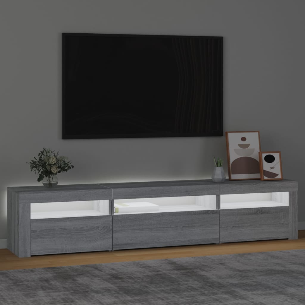 tv-bord med LED-lys 195x35x40 cm grå sonoma-eg