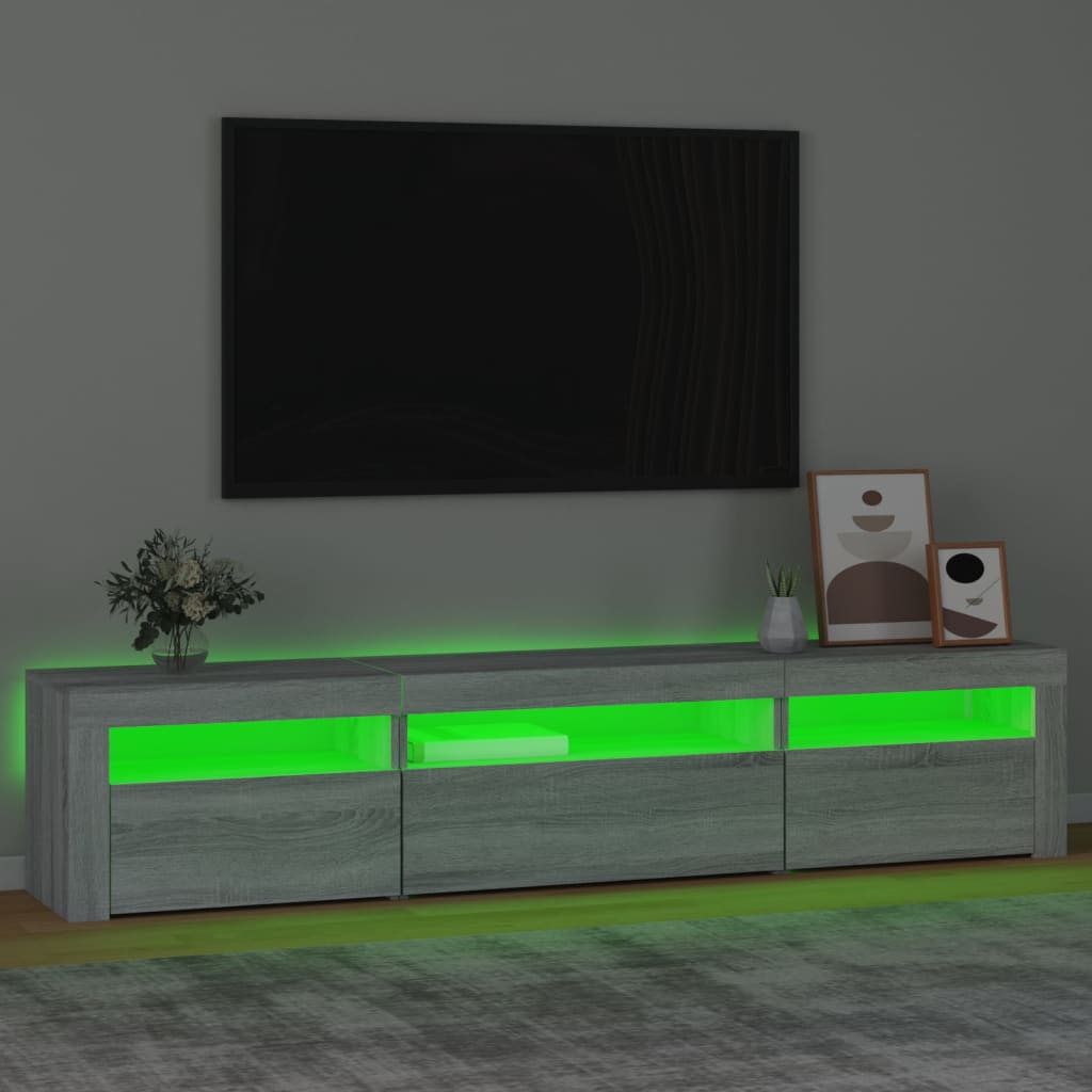 tv-bord med LED-lys 195x35x40 cm grå sonoma-eg