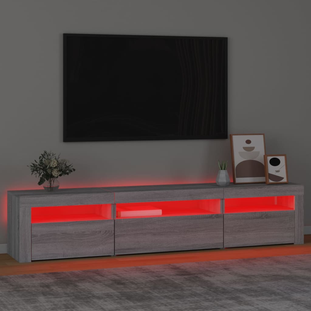 tv-bord med LED-lys 195x35x40 cm grå sonoma-eg