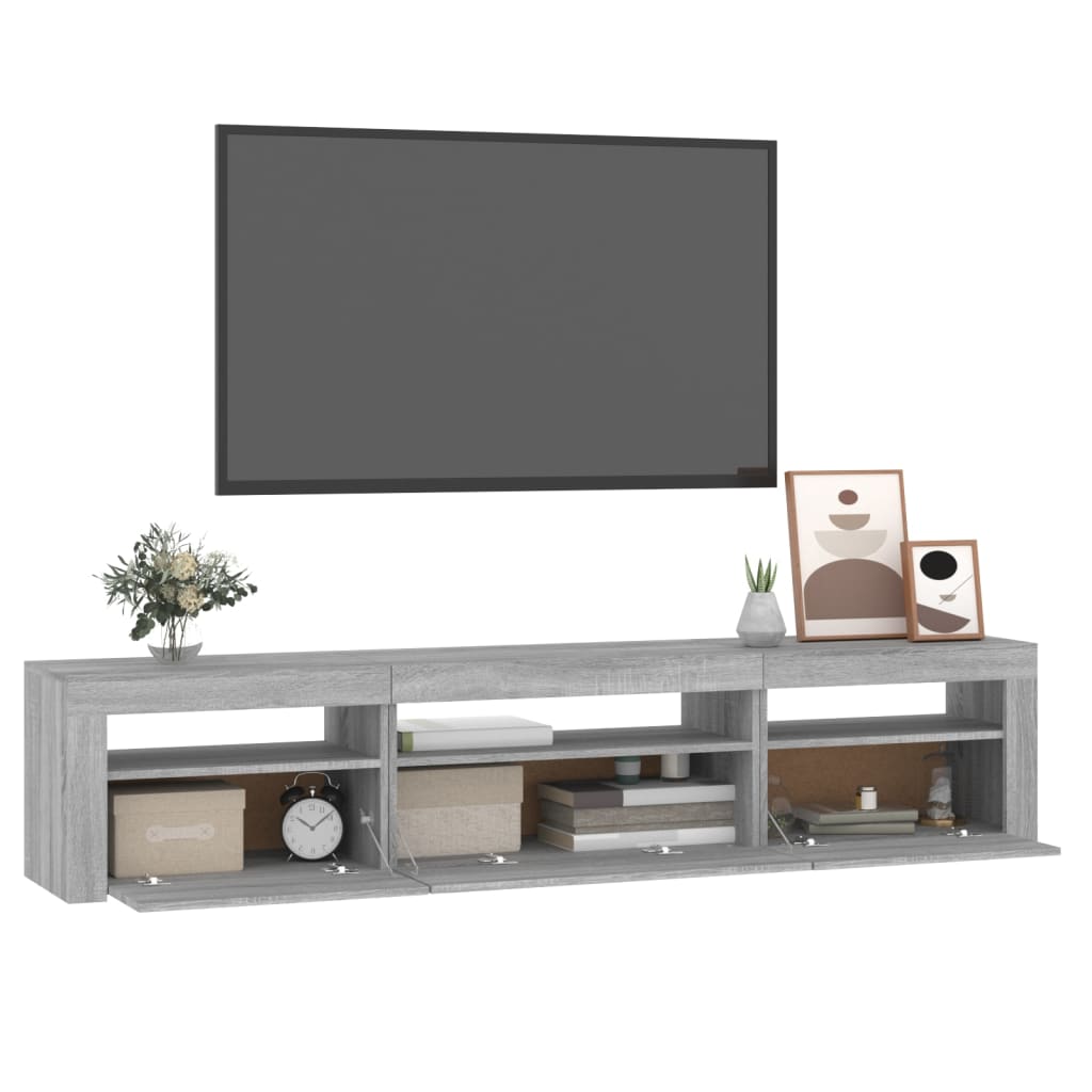 tv-bord med LED-lys 195x35x40 cm grå sonoma-eg