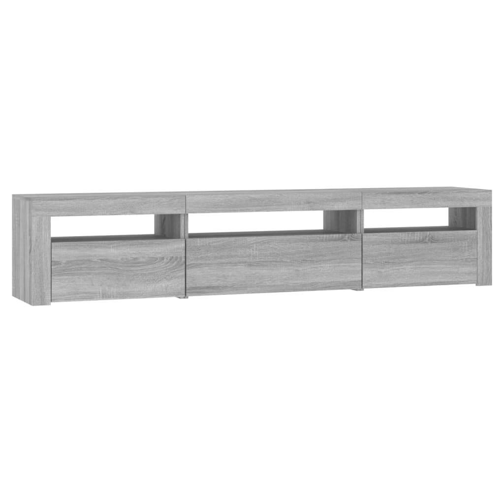 tv-bord med LED-lys 195x35x40 cm grå sonoma-eg