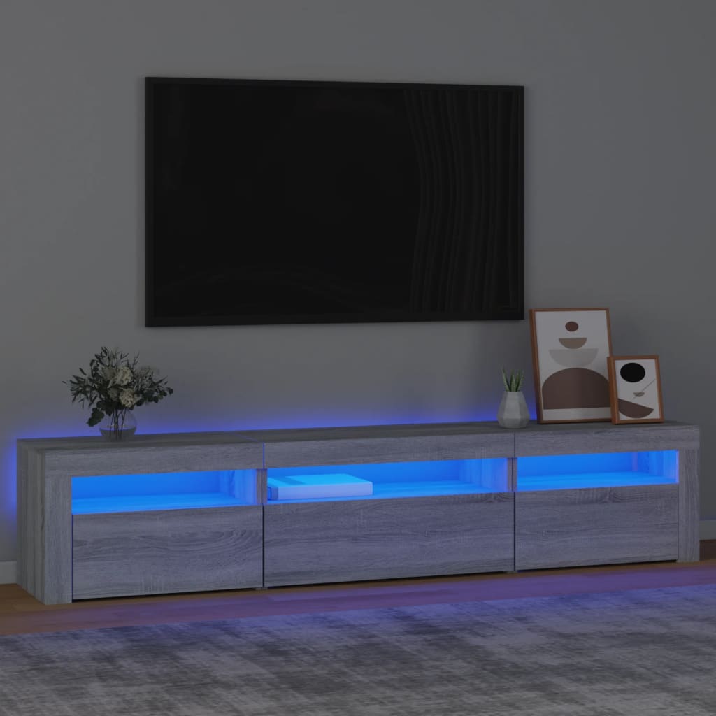 tv-bord med LED-lys 195x35x40 cm grå sonoma-eg
