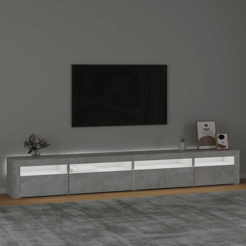 sengebord med LED-lys 270x35x40 cm betongrå